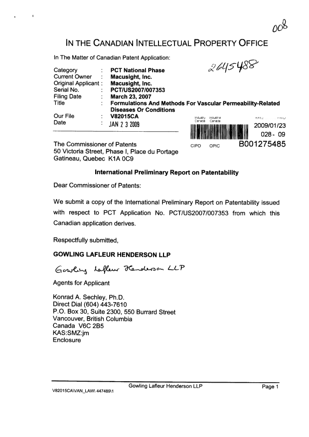Canadian Patent Document 2645488. Prosecution-Amendment 20081223. Image 1 of 1