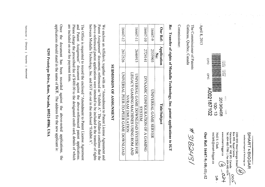 Canadian Patent Document 2646915. Correspondence 20130408. Image 1 of 4