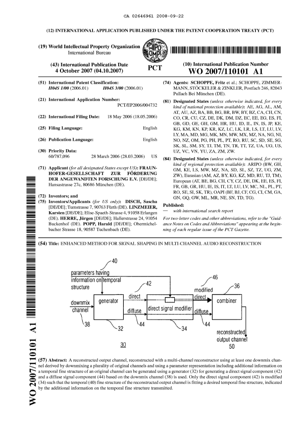 Document de brevet canadien 2646961. Abrégé 20080922. Image 1 de 1
