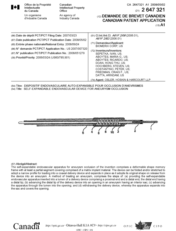 Document de brevet canadien 2647321. Page couverture 20090211. Image 1 de 1