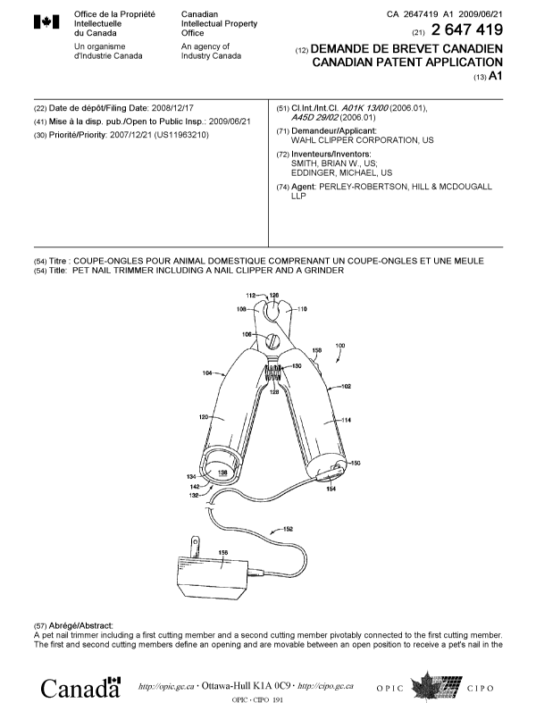 Canadian Patent Document 2647419. Cover Page 20090710. Image 1 of 2