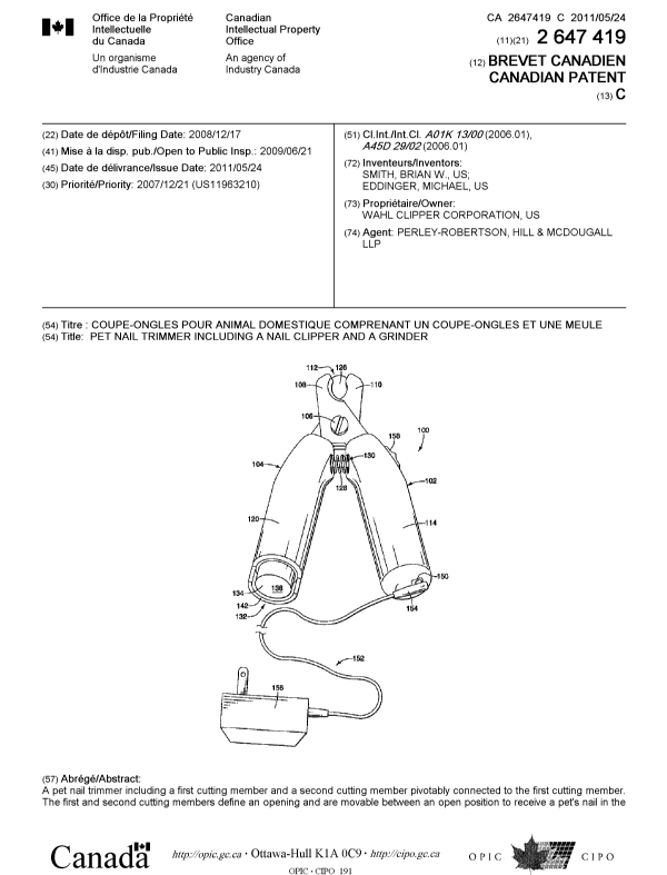 Canadian Patent Document 2647419. Cover Page 20110502. Image 1 of 2