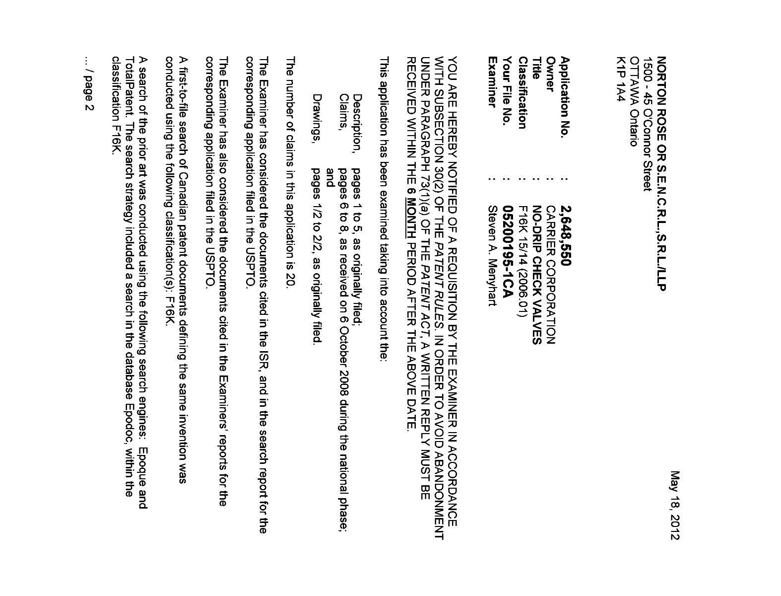 Document de brevet canadien 2648550. Poursuite-Amendment 20111218. Image 1 de 3