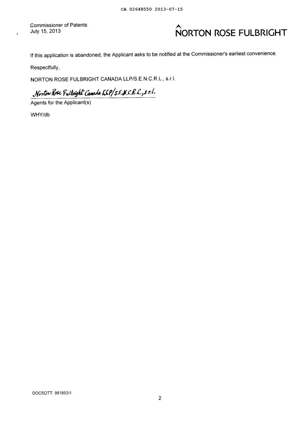 Canadian Patent Document 2648550. Correspondence 20121215. Image 2 of 2