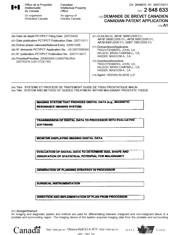 Document de brevet canadien 2648633. Page couverture 20090211. Image 1 de 2