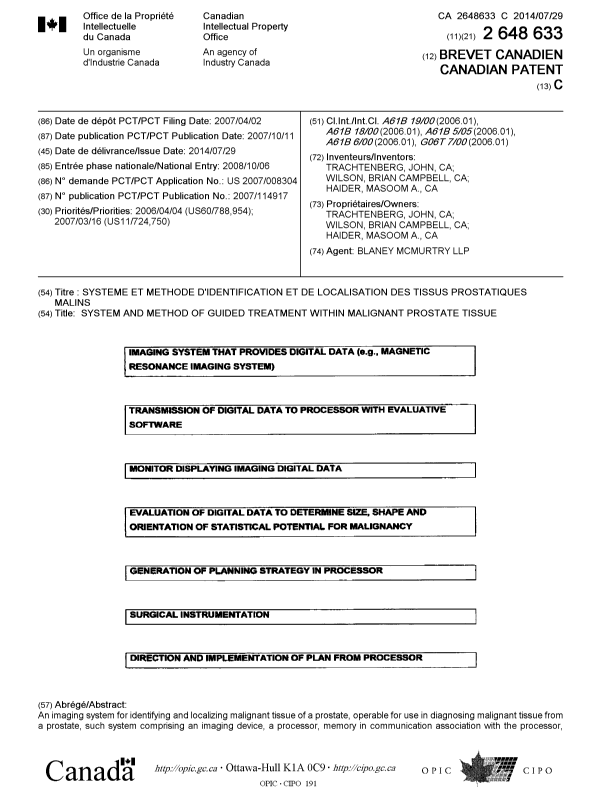 Document de brevet canadien 2648633. Page couverture 20140707. Image 1 de 2