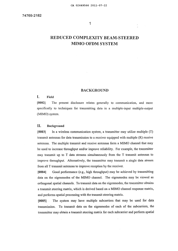 Canadian Patent Document 2649566. Description 20121003. Image 1 of 26