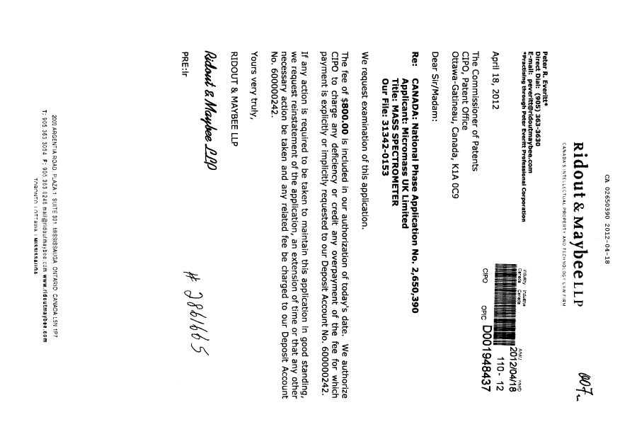 Canadian Patent Document 2650390. Prosecution-Amendment 20120418. Image 1 of 1