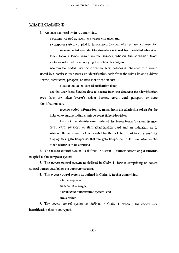 Document de brevet canadien 2651543. Revendications 20120523. Image 1 de 9