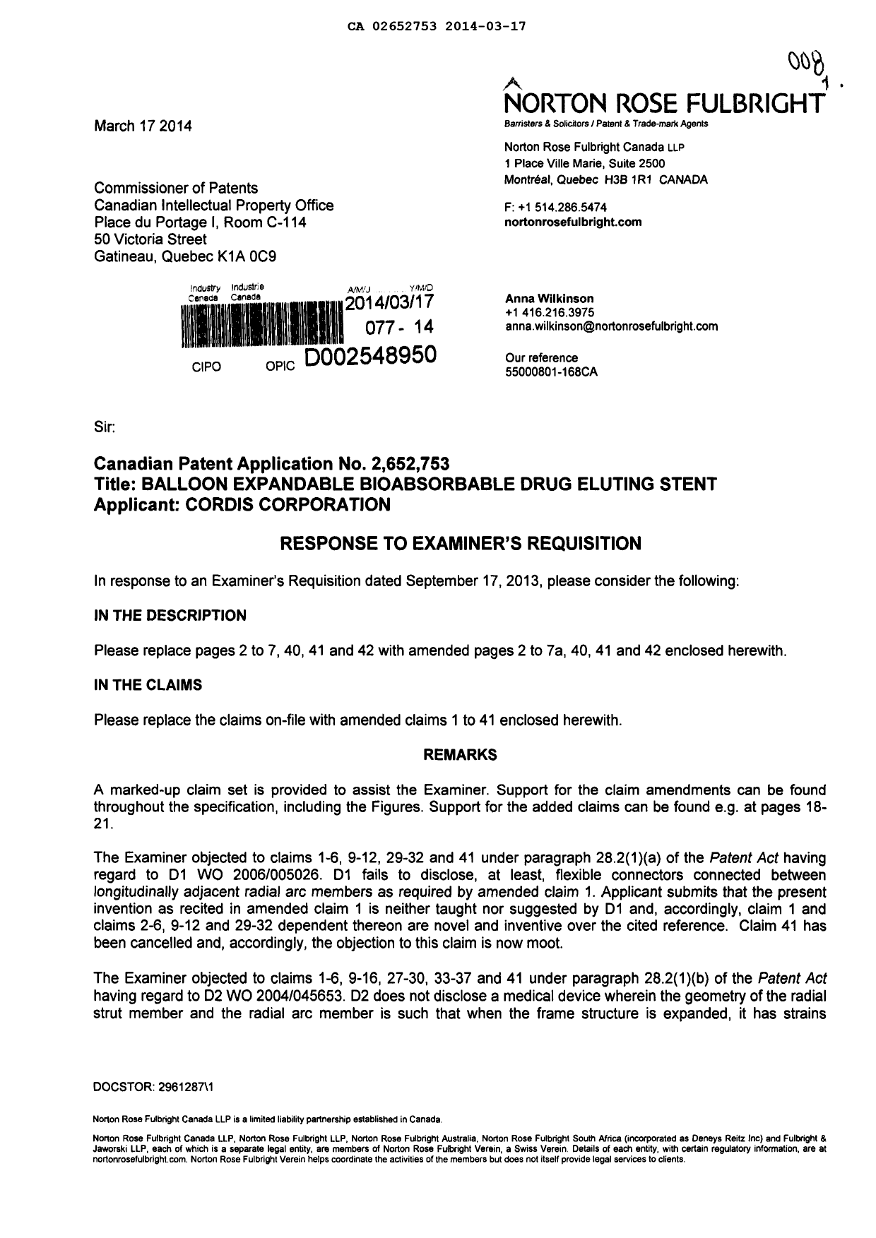 Canadian Patent Document 2652753. Prosecution-Amendment 20131217. Image 1 of 24