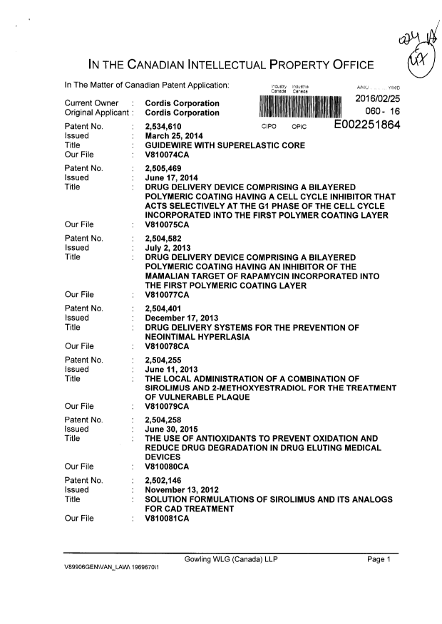 Canadian Patent Document 2652753. Correspondence 20151225. Image 1 of 11