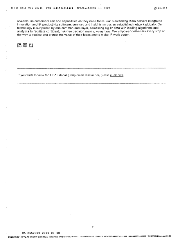 Canadian Patent Document 2652809. Maintenance Fee Correspondence 20190808. Image 10 of 10