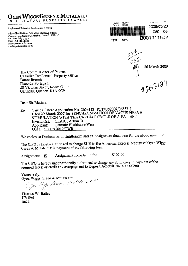 Canadian Patent Document 2653112. Correspondence 20090326. Image 1 of 2