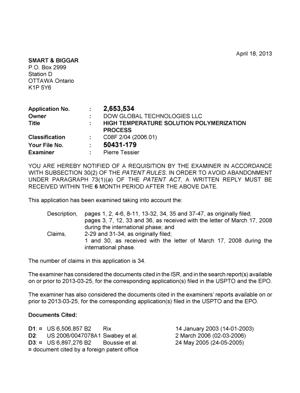 Canadian Patent Document 2653534. Prosecution-Amendment 20130418. Image 1 of 4