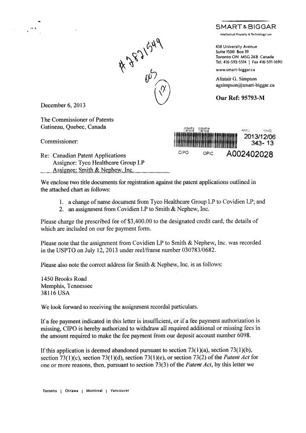 Canadian Patent Document 2653795. Assignment 20121206. Image 1 of 33
