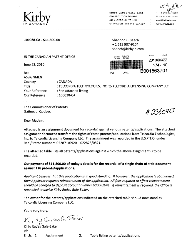 Document de brevet canadien 2653932. Cession 20100622. Image 1 de 12