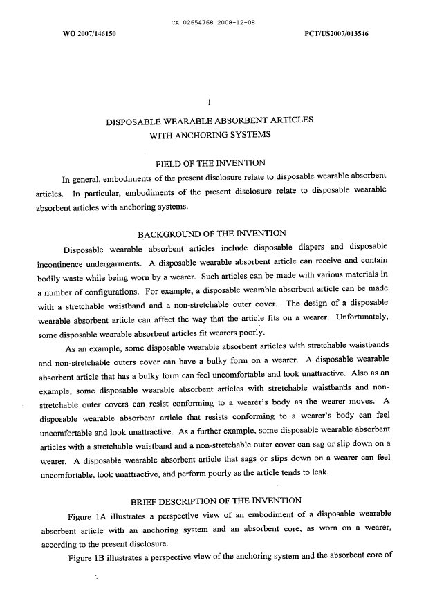 Document de brevet canadien 2654768. Description 20081208. Image 1 de 40