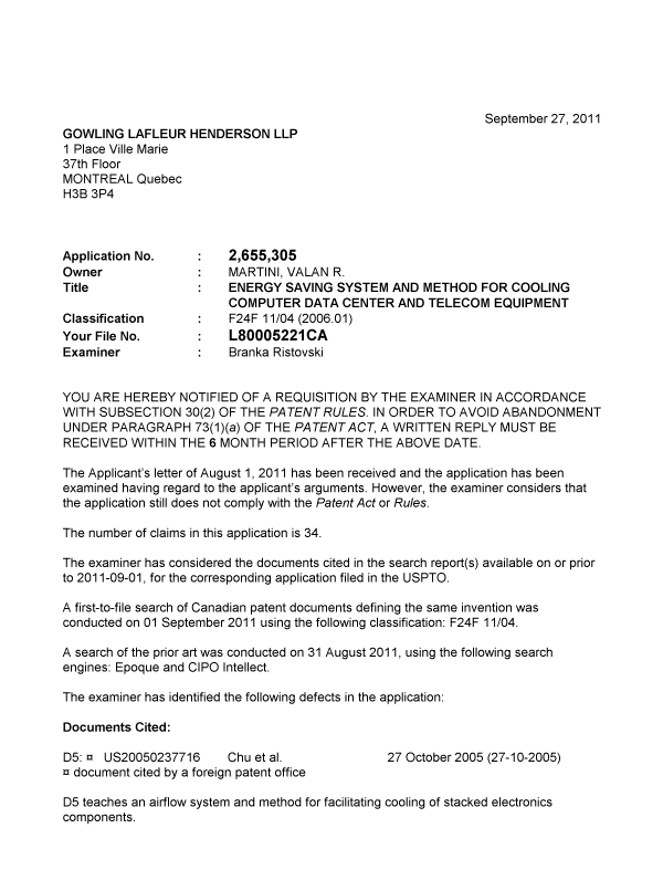 Canadian Patent Document 2655305. Prosecution-Amendment 20101227. Image 1 of 3