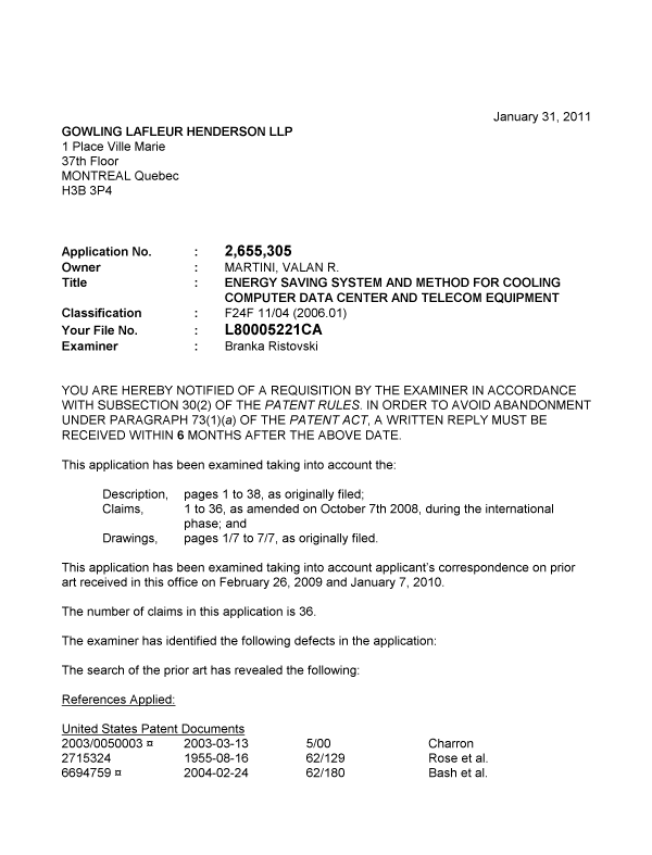 Document de brevet canadien 2655305. Poursuite-Amendment 20101231. Image 1 de 5