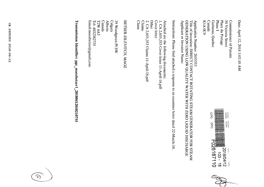 Canadian Patent Document 2655353. Amendment 20180412. Image 1 of 10