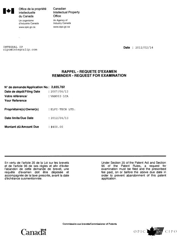 Canadian Patent Document 2655782. Correspondence 20111214. Image 1 of 1
