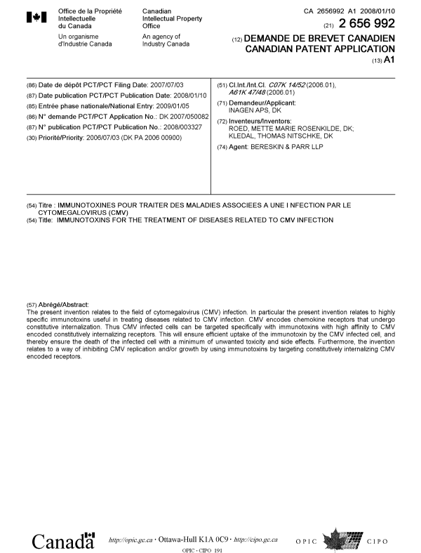 Document de brevet canadien 2656992. Page couverture 20090520. Image 1 de 1