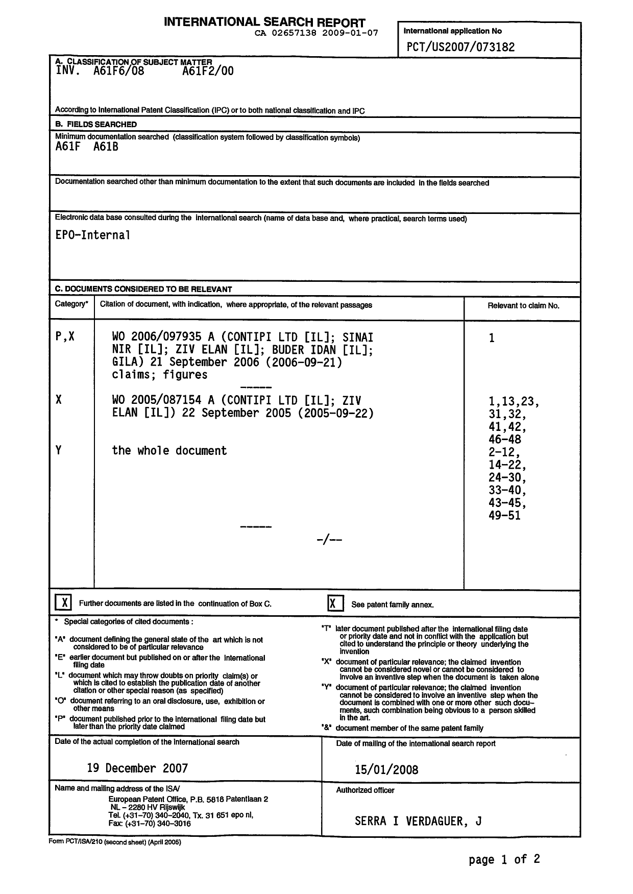 Document de brevet canadien 2657138. PCT 20081207. Image 1 de 3