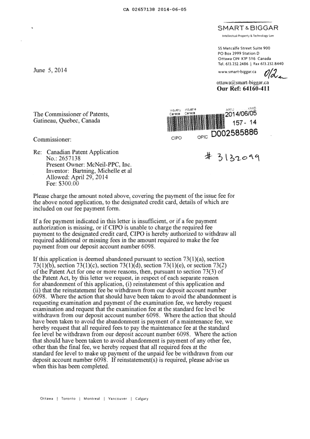 Canadian Patent Document 2657138. Correspondence 20131205. Image 1 of 2