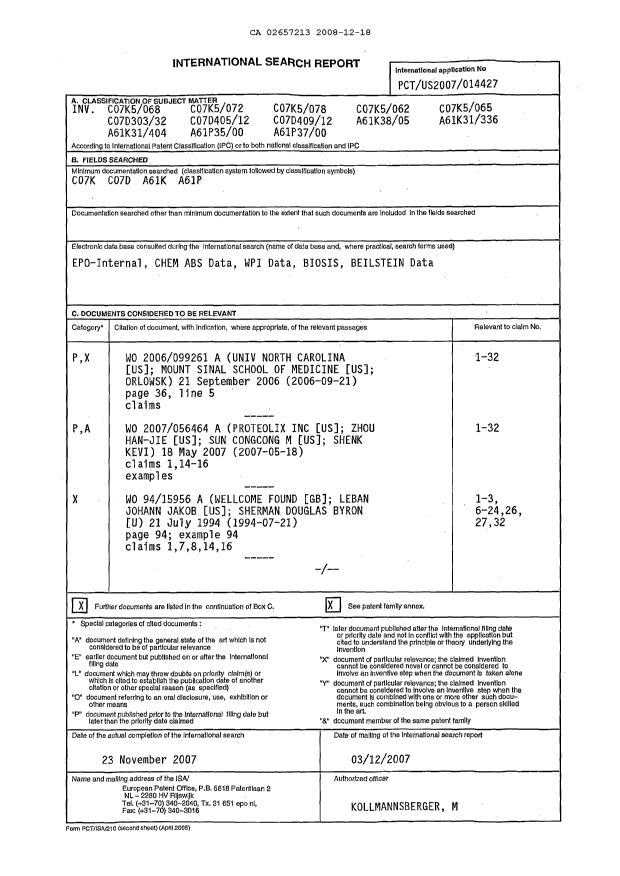 Canadian Patent Document 2657213. PCT 20081218. Image 1 of 5