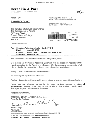 Canadian Patent Document 2657213. Prosecution-Amendment 20130307. Image 1 of 2