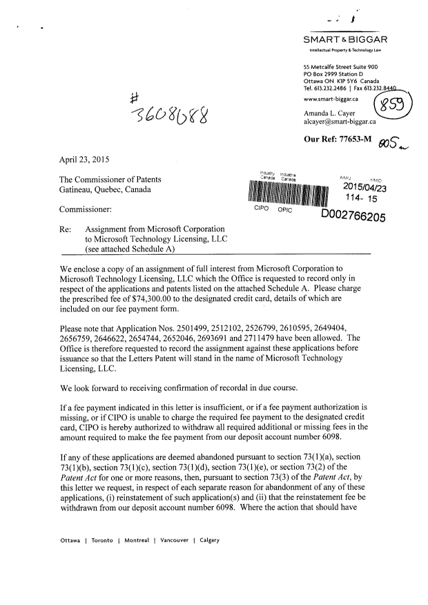 Document de brevet canadien 2657655. Cession 20150423. Image 1 de 43