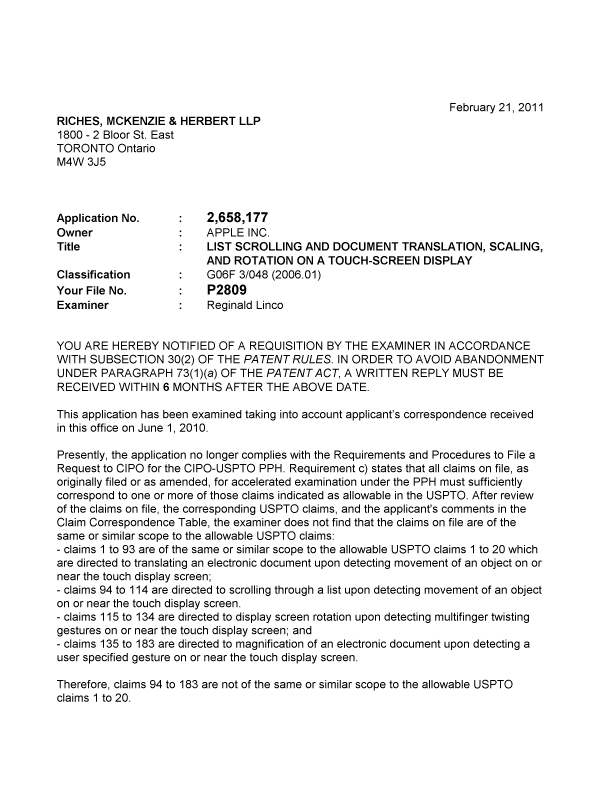 Canadian Patent Document 2658177. Correspondence 20110221. Image 1 of 2