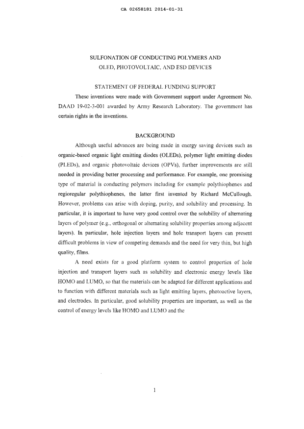 Canadian Patent Document 2658181. Description 20140131. Image 1 of 55