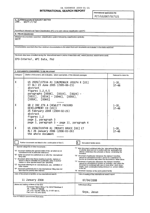 Canadian Patent Document 2658555. PCT 20081221. Image 1 of 4