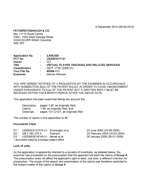 Canadian Patent Document 2658555. Prosecution-Amendment 20131209. Image 1 of 4