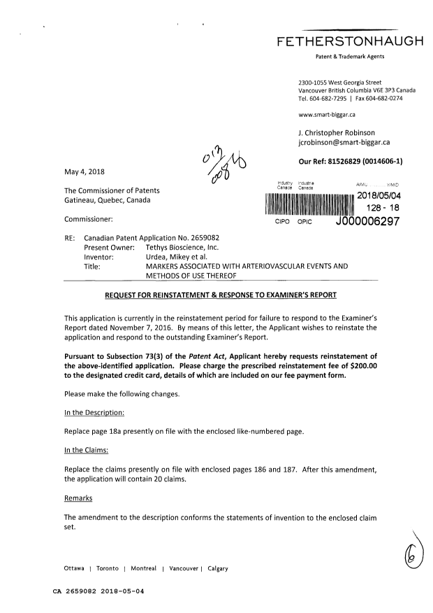 Canadian Patent Document 2659082. Reinstatement 20180504. Image 1 of 6