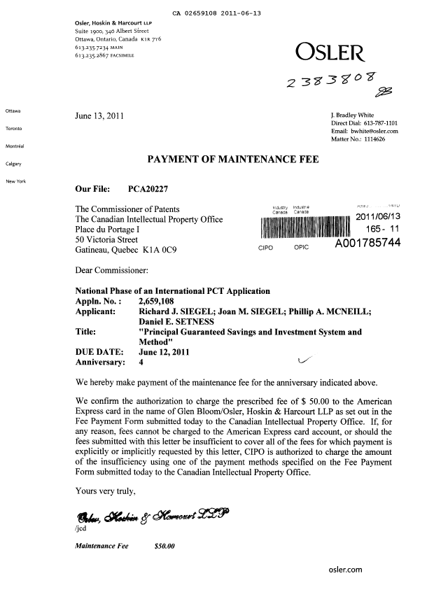 Document de brevet canadien 2659108. Taxes 20110613. Image 1 de 1