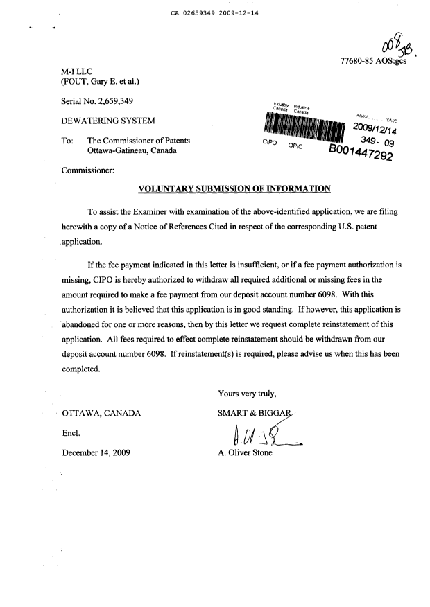 Document de brevet canadien 2659349. Poursuite-Amendment 20091214. Image 1 de 1