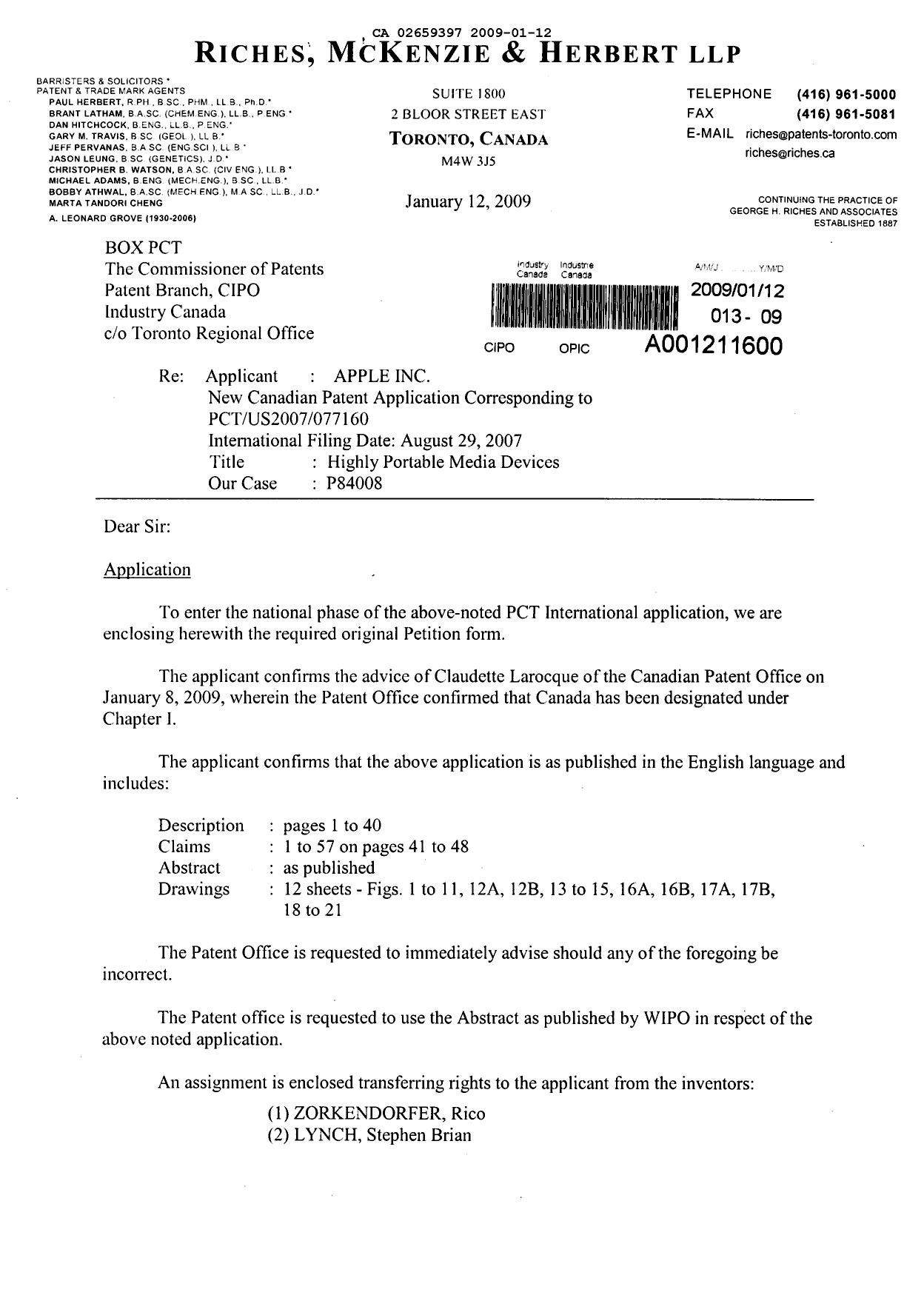 Canadian Patent Document 2659397. Assignment 20090112. Image 1 of 15