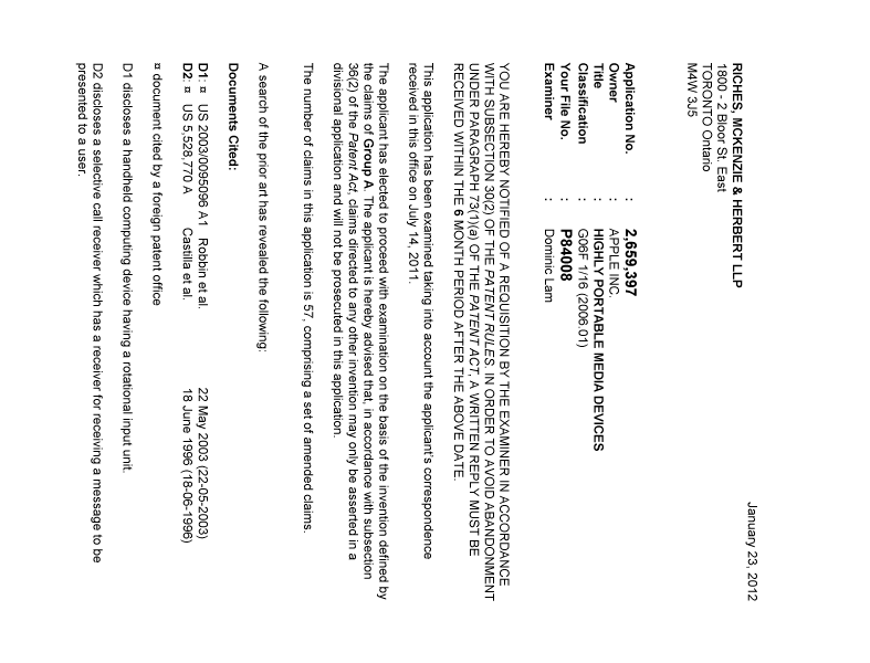 Canadian Patent Document 2659397. Prosecution-Amendment 20111223. Image 1 of 5