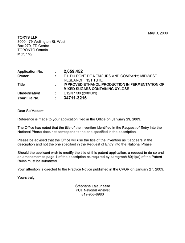 Canadian Patent Document 2659452. Correspondence 20081208. Image 1 of 1