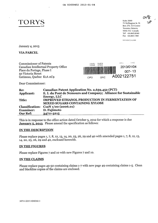 Canadian Patent Document 2659452. Prosecution-Amendment 20121204. Image 1 of 22
