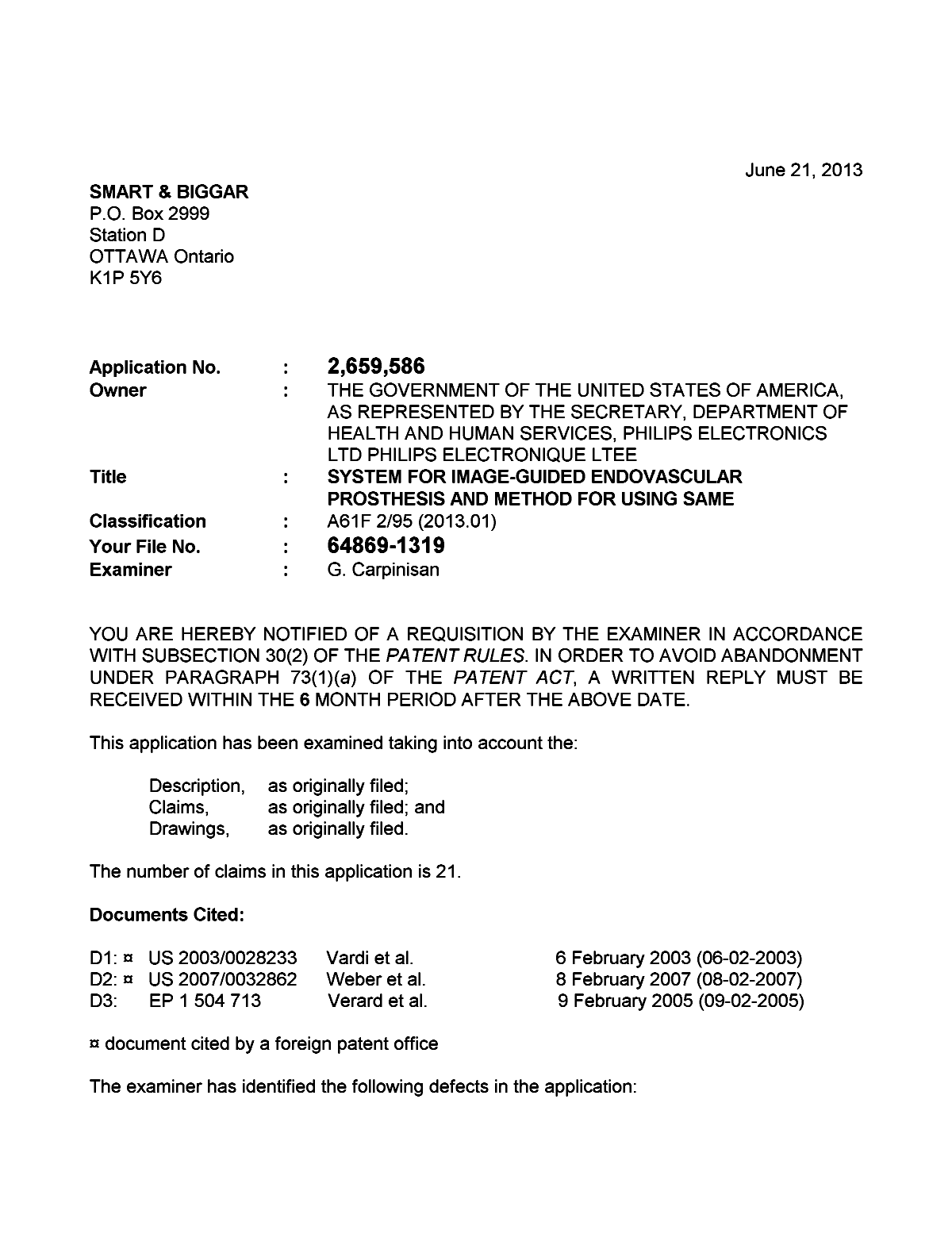 Canadian Patent Document 2659586. Prosecution-Amendment 20130621. Image 1 of 4