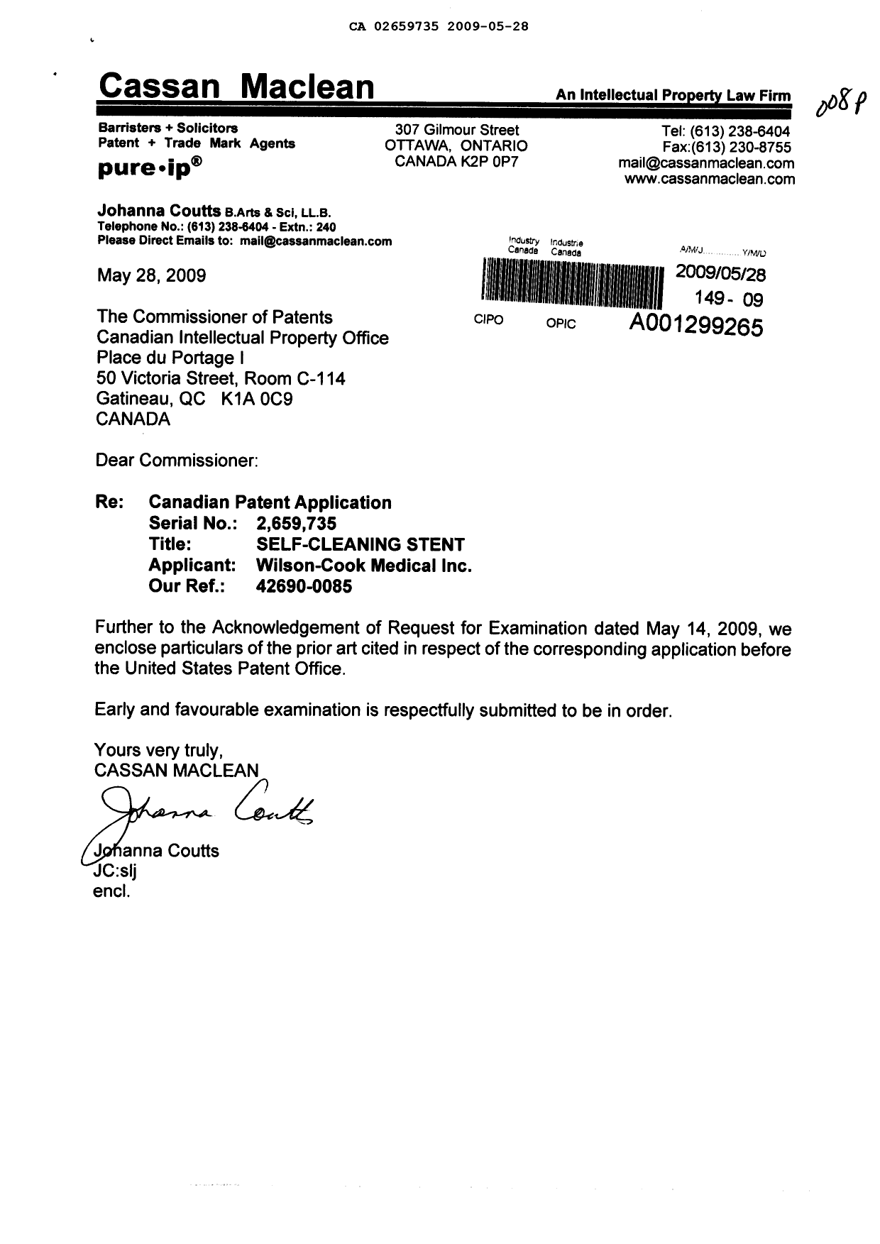 Document de brevet canadien 2659735. Poursuite-Amendment 20090528. Image 1 de 1
