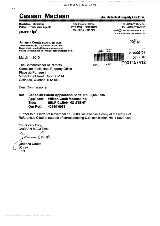 Canadian Patent Document 2659735. Prosecution-Amendment 20091201. Image 1 of 1