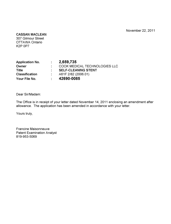 Canadian Patent Document 2659735. Prosecution-Amendment 20101222. Image 1 of 1