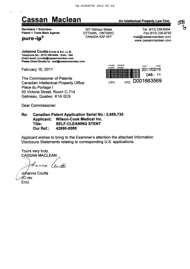 Canadian Patent Document 2659735. Prosecution-Amendment 20110216. Image 1 of 1