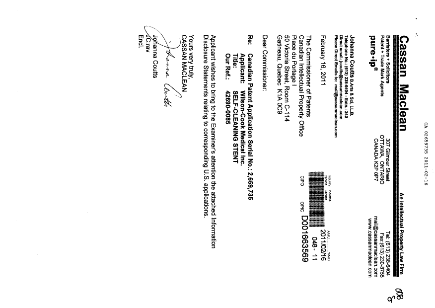 Canadian Patent Document 2659735. Prosecution-Amendment 20110216. Image 1 of 1
