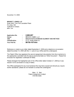 Document de brevet canadien 2660087. Correspondance 20091112. Image 1 de 1