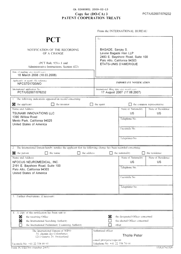 Document de brevet canadien 2660851. PCT 20090213. Image 1 de 2